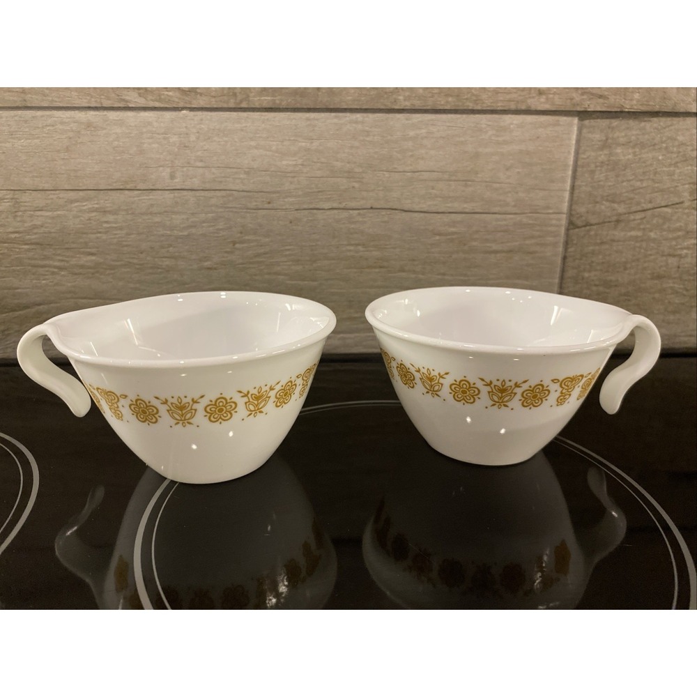 Set Of 2 Corelle Cups by CORNING Butterfly Gold Hook Handle Coffee Tea Cups
